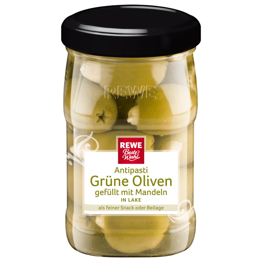 REWE Beste Wahl Grüne Oliven gefüllt mit Mandeln 160g